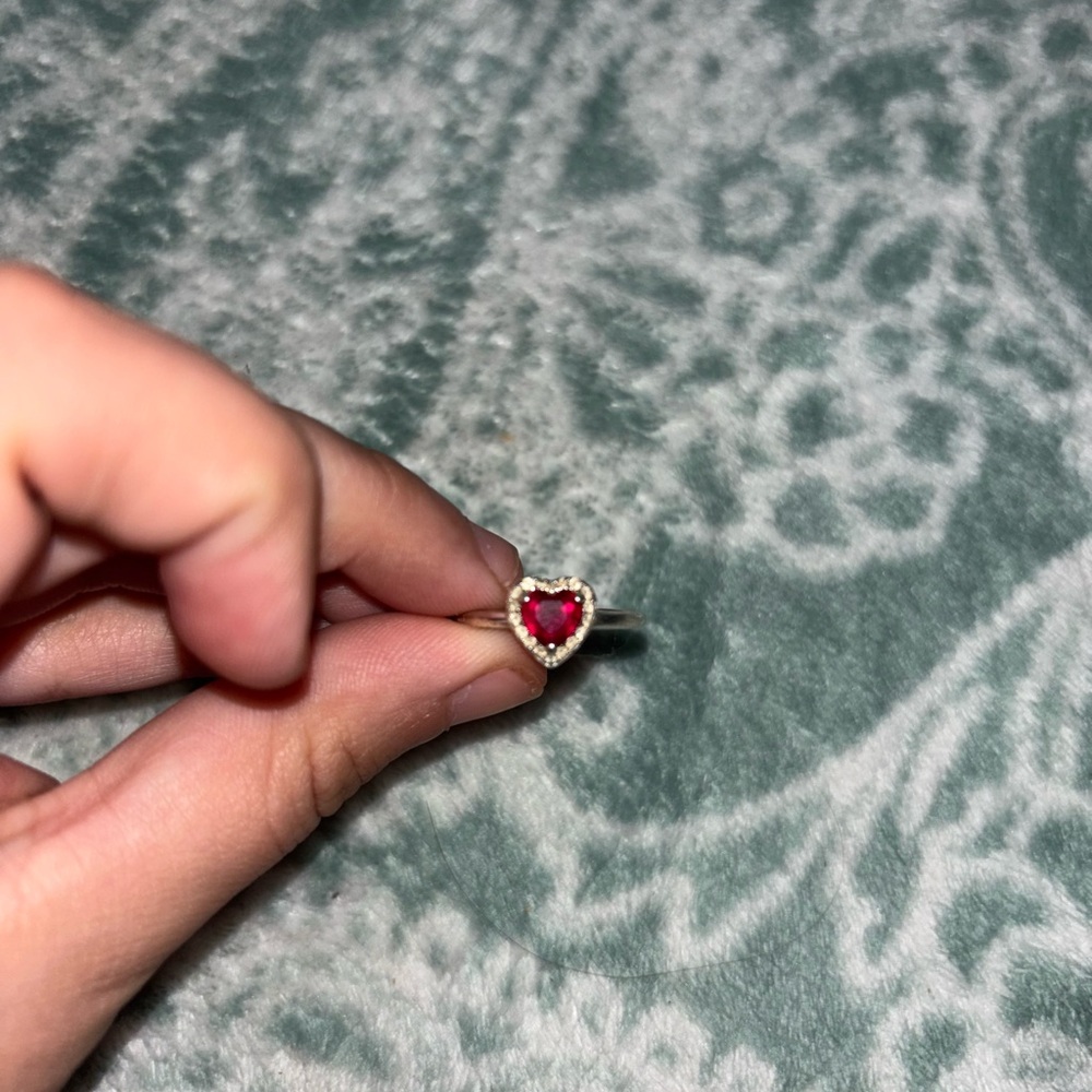 Heart-Shaped Red and Silver Ring